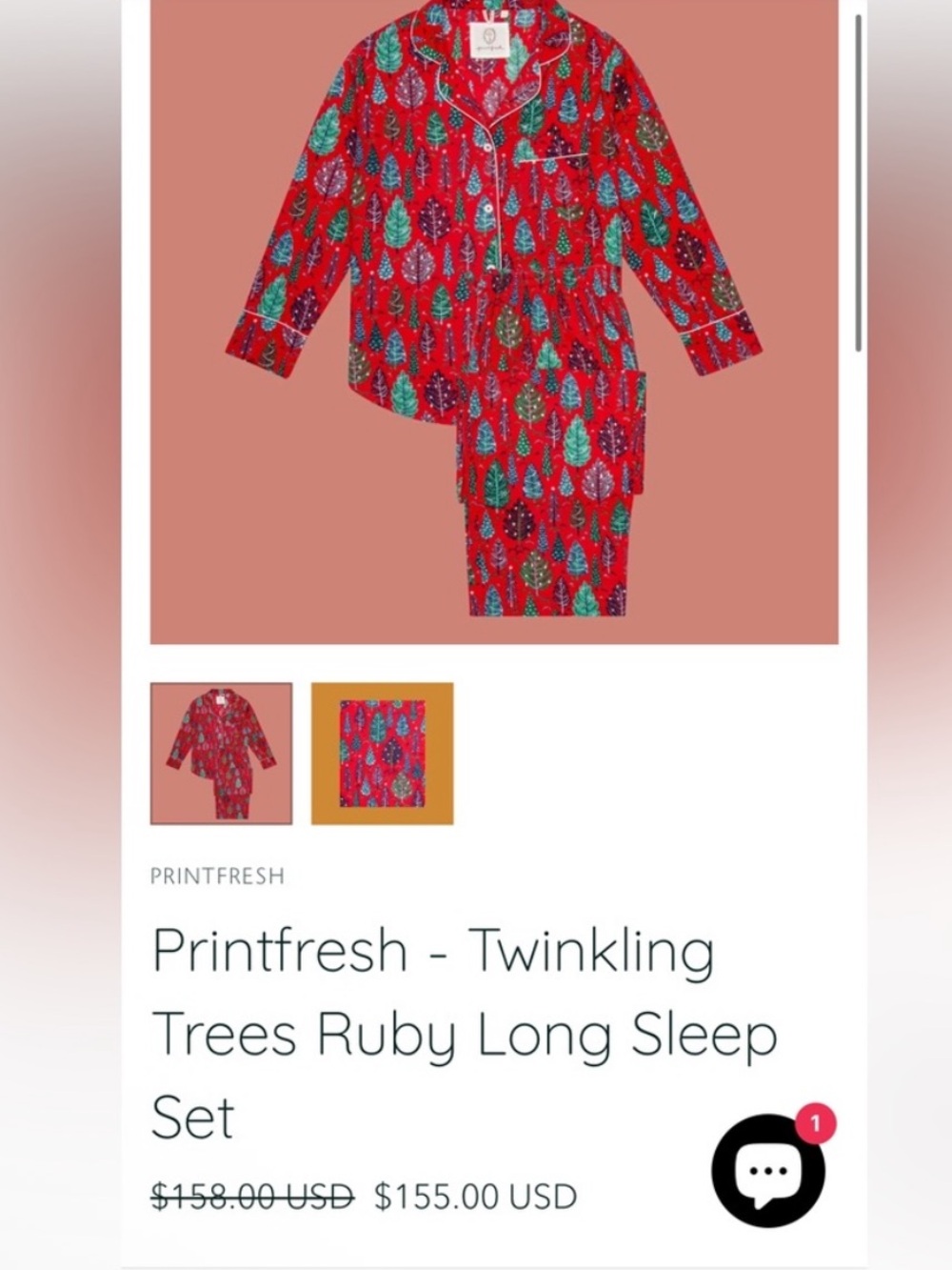Printfresh Ruby Red Twinkling Trees Holiday Pajama Set Medium
